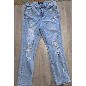 Judy Blue Distressed Straight Leg Light Wash Denim Jeans Junior Size 7/28